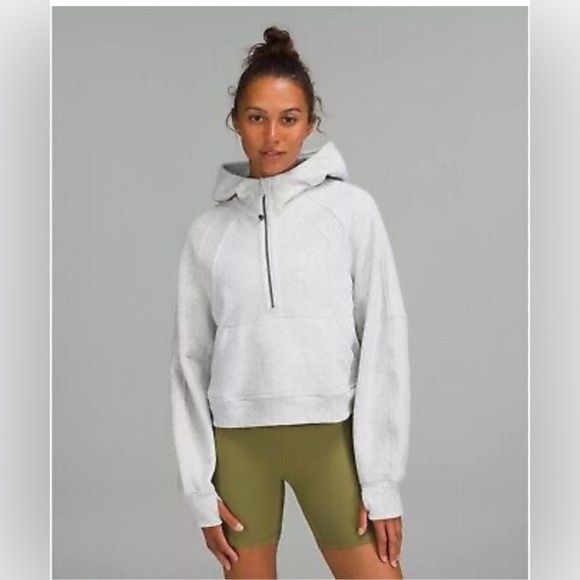 lululemon athletica Tops - Lululemon Scuba Oversized cropped 1/2 Zip Hoodie Heathered Core Light Grey S